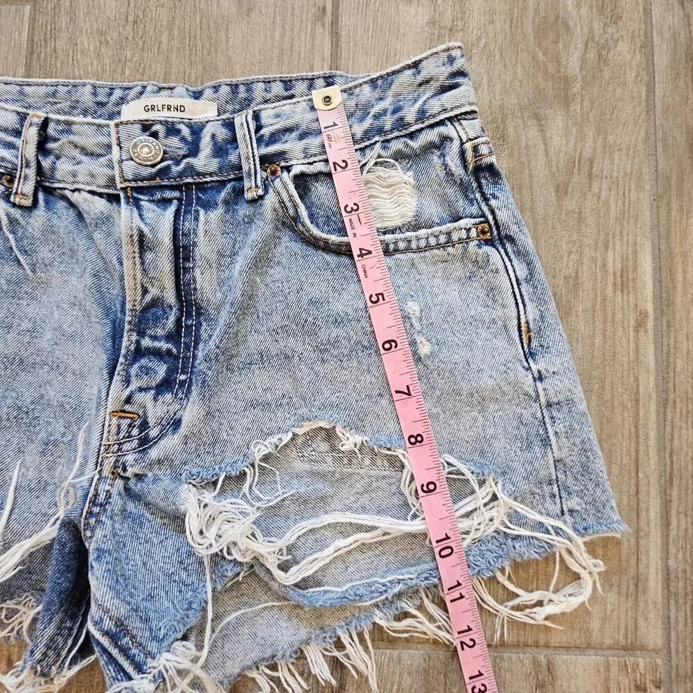 GRLFRND Helena High-Rise Distressed‎ Cut-Off Denim Shorts Women’s 25 Light Wash